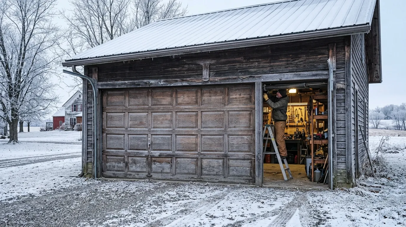 Garage door detail illustrating why a spring snaps here even without a hard freeze